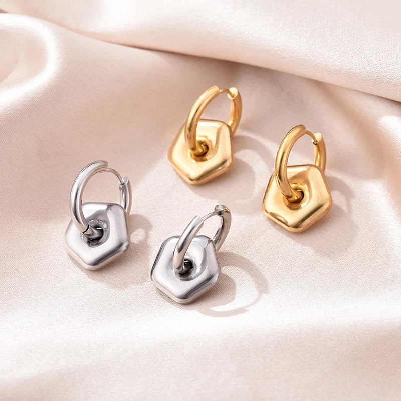 Stainless Steel Round Star Moon Heart Pendant Hoop Earrings for Women Fashion Classic Y2K Jewelry Gold Silver Color Earring