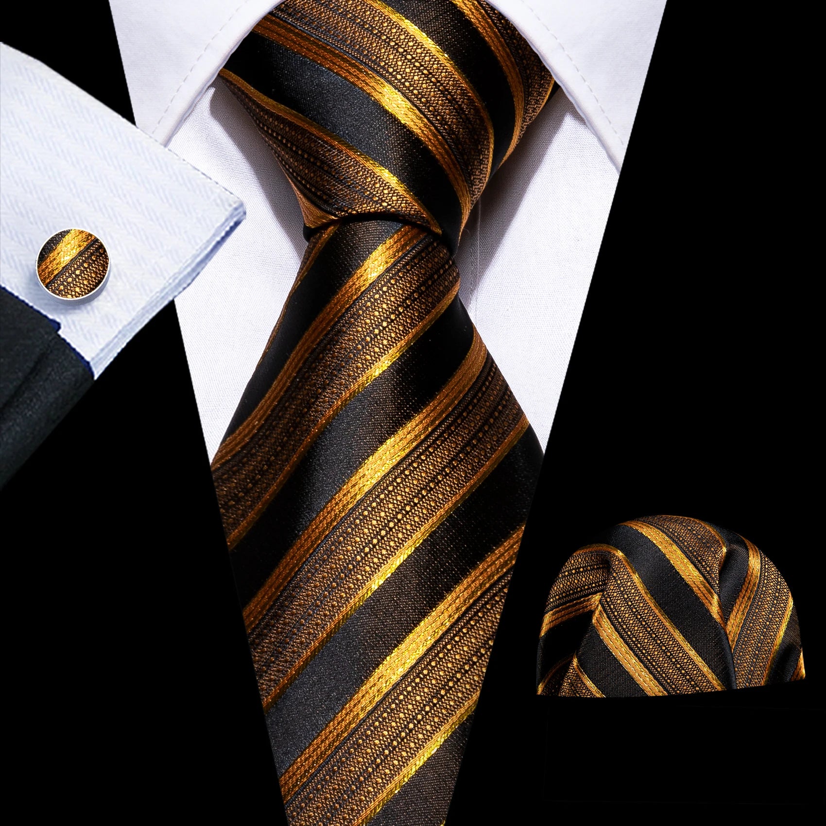 Male Luxury Neck Tie For Men Business Red Striped Tie Hanky Cufflinks Set Neckwear Wedding Party Casual