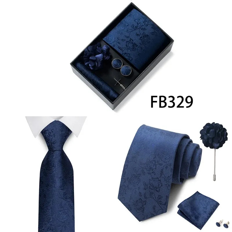 Luxury and Fashionable Men's Tie Gift Box Includes Tie, Handkerchief, Cufflinks, Tie Clip, Brooch