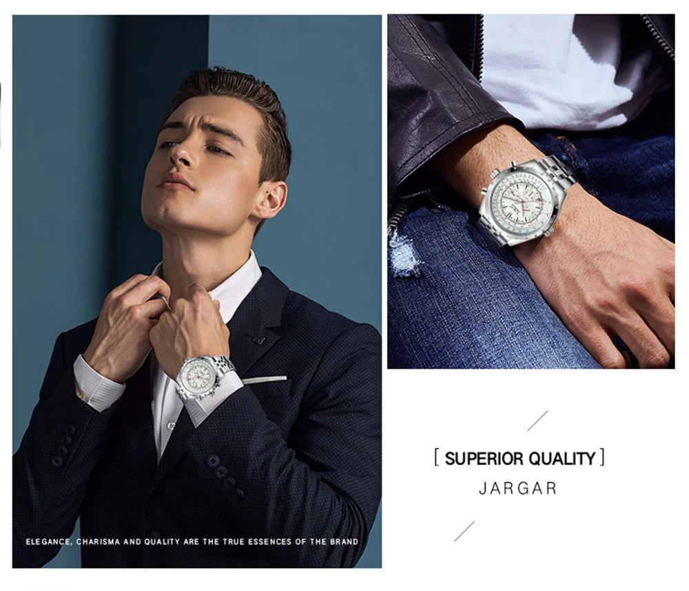 JARAGAR Sports Mens Watches Top Brand Luxury Automatic Mechanical Watch for Men Casual Leather Steel Strap Military Wristwatches