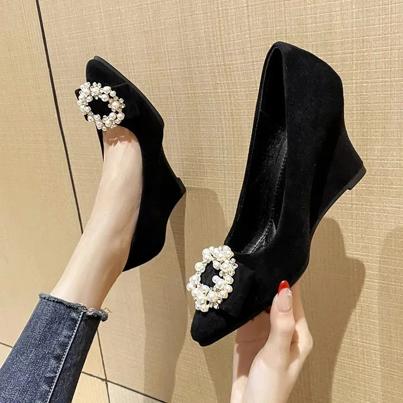 Women Shoes Fashion Wedges Platform Shoe Luxury Diamond Banquet Party Dress Shoes Pointe Shallow Mouth Single Shoe Zapatos Mujer