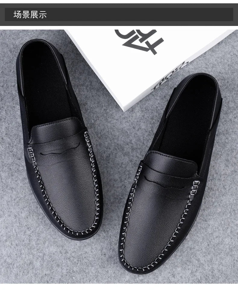 Summer new men's casual leather shoes spot 2024 cross-border large size trend fashion soft bean shoes low-top men's shoes