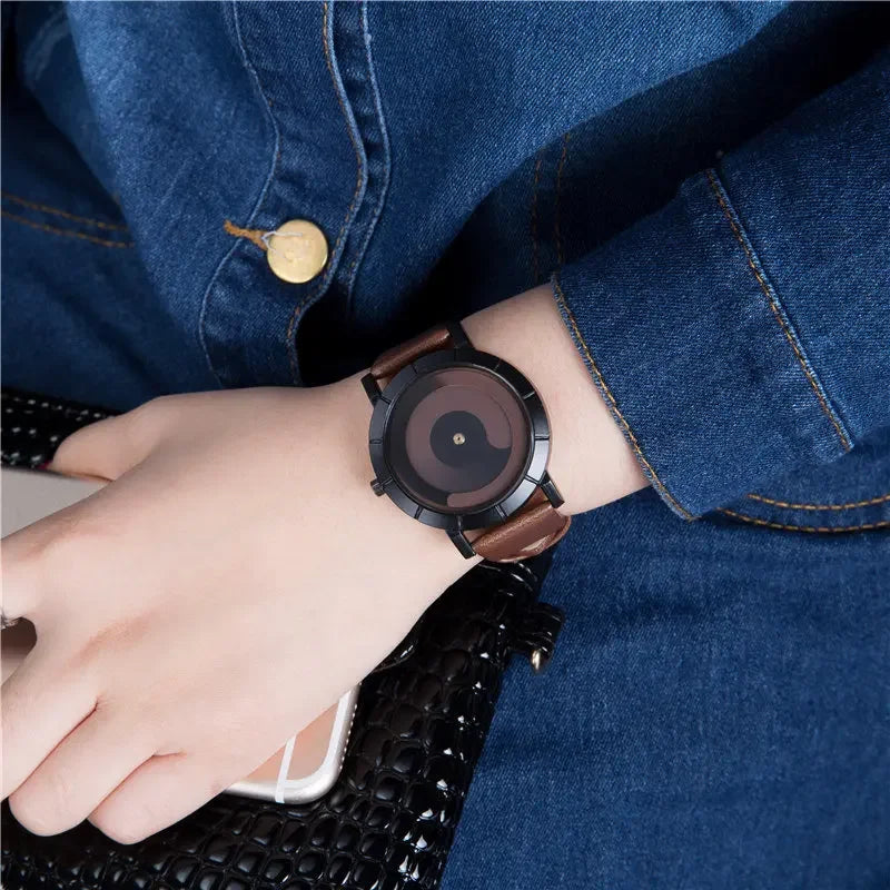 Fashion Creative Rotation Watches Men Sports Watches Leather Strap Quartz Wristwatches Men Women Unisex Watch Relogio Masculino