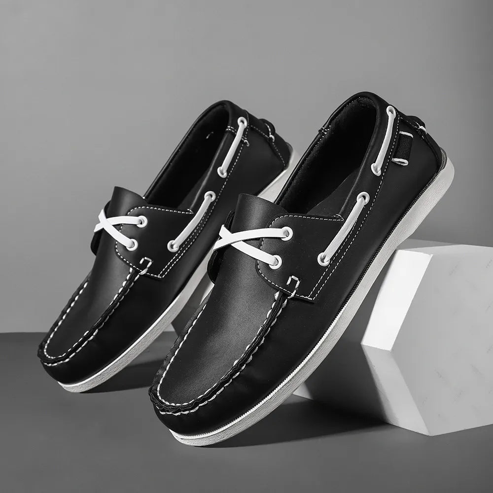 Men's Trendy Apron Toe Loafer Shoes, Slip On Comfy Non Slip For Outdoor Walking Traveling, Spring And Summer