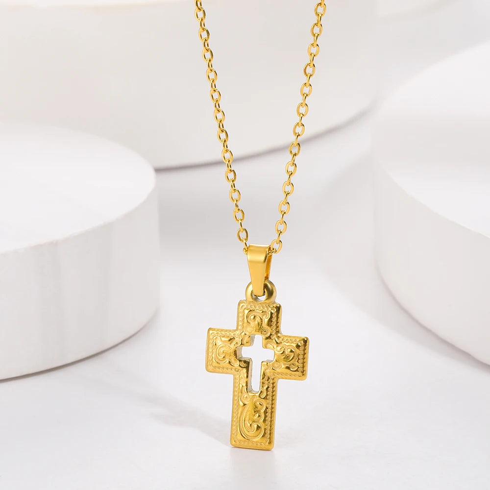Cross Necklace For Women Classic Cross Collar Gold Color Egyptian Nile Ankh Choker Stainless Steel Chain Aesthetic Jewelry Gift