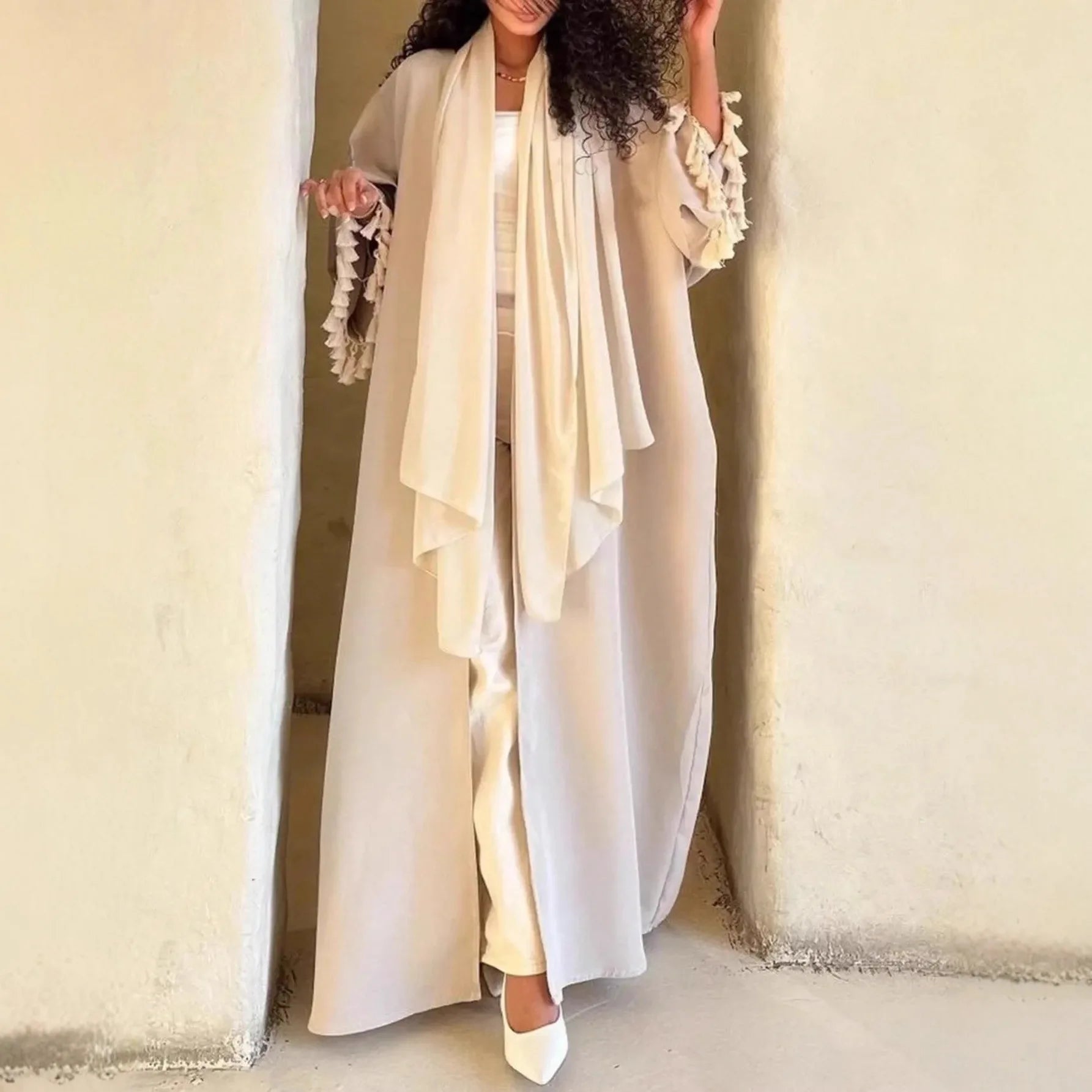 Dubai Abbayas for Women Muslim Dress Open Abayas Fringed Kimono Cardigan Caftan Marocain Femme Robe Dubai Abayo Islamic Clothing