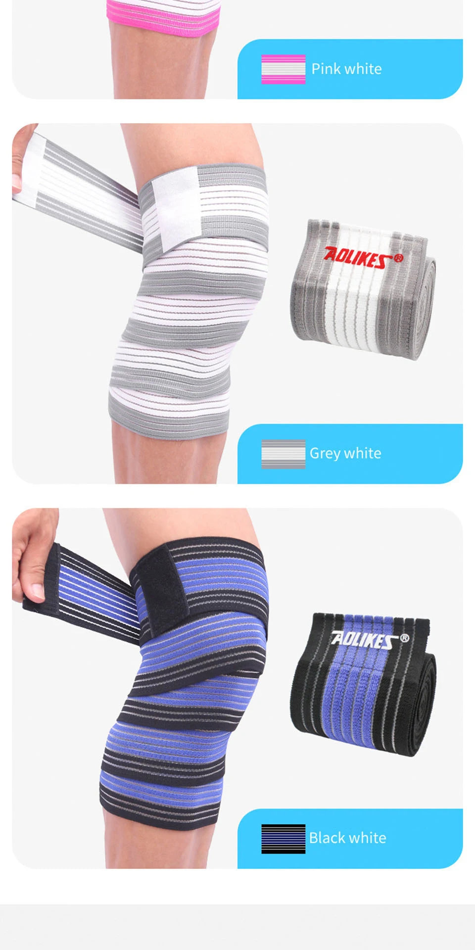 AOLIKES 1PC 40-180CM Elastic Bandage Compression Knee Support Sports Strap Knee Protector Bands Ankle Leg Elbow Wrist Calf Brace