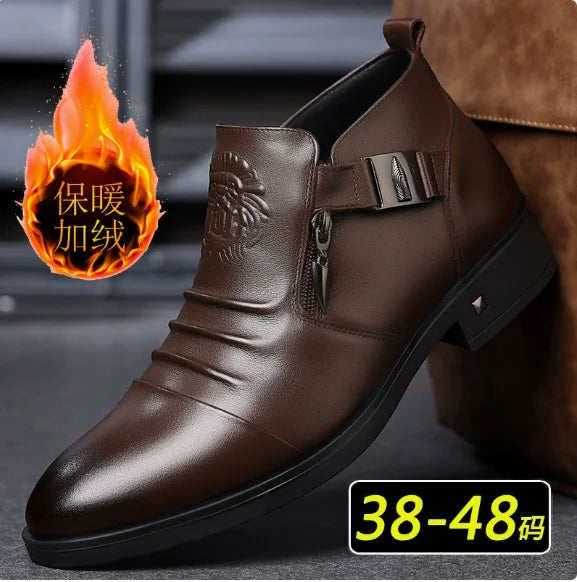 Men's Shoes Trendy Men Boots Luxury High Quality Leather Embossing Men's Boots Zip Male Leather Shoes Hard-Wearing Work Footwear