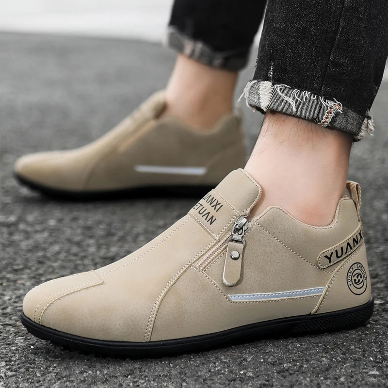 Mens Walking Shoes 2025 New Suede Leather Fashion Zipper Outdoor Hiking Shoes Anti Slip Wear-resistant Casual Sneakers for Men