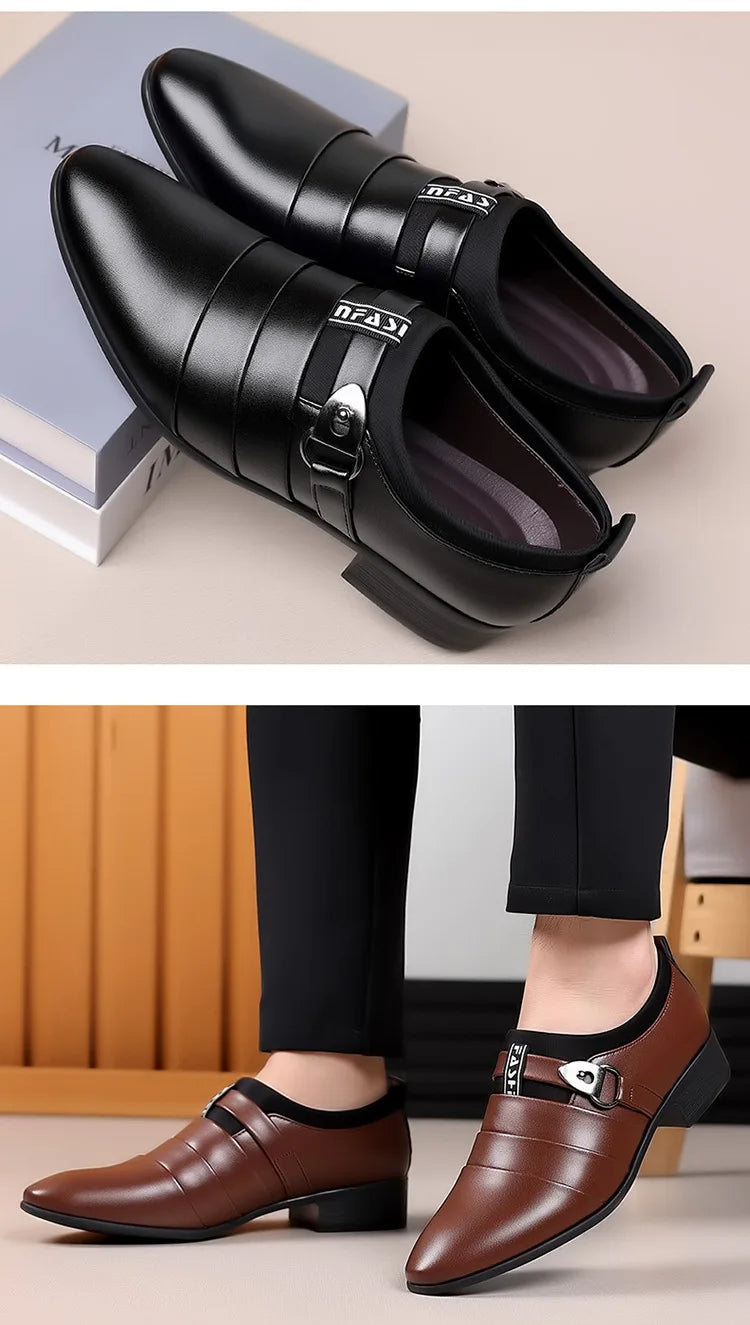 Classic Leather Shoes for Men Slip on Pointed Toe Oxfords Formal Wedding Party Office Business Casual Dress Shoes Men's Loafers