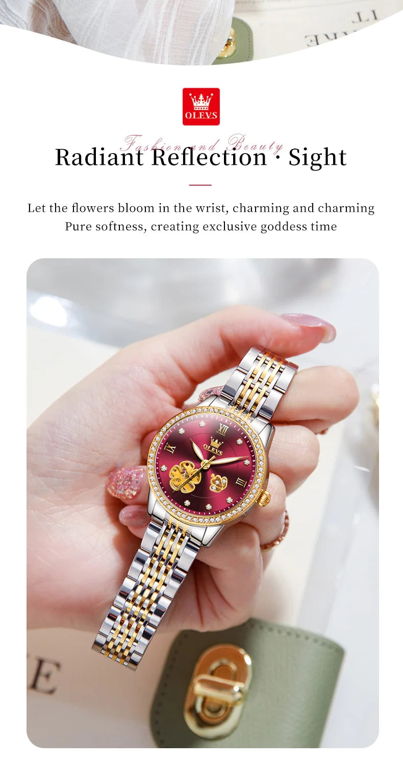 OLEVS 6706 Mechanical Watch for Women Luxury Waterproof Fashion Elegant Diamond  Automatic Ladies Watches