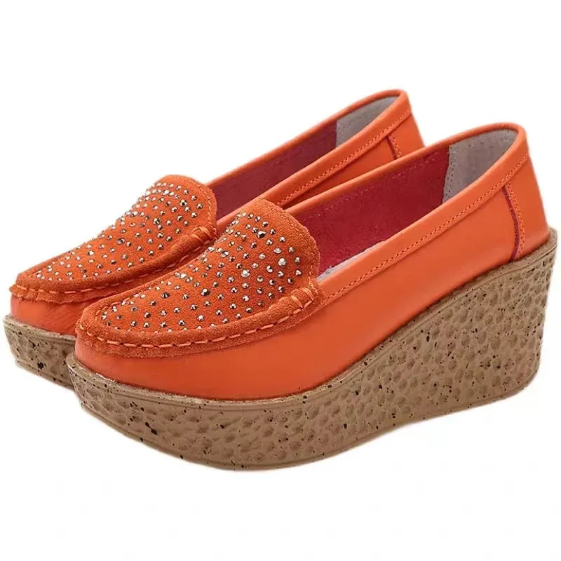 2025 New Women's Shoes Casual Women Loafers Wedge Women Shoe Slip on Platform Shoes Pu Leather Flat Shoes Women Zapatos De Mujer