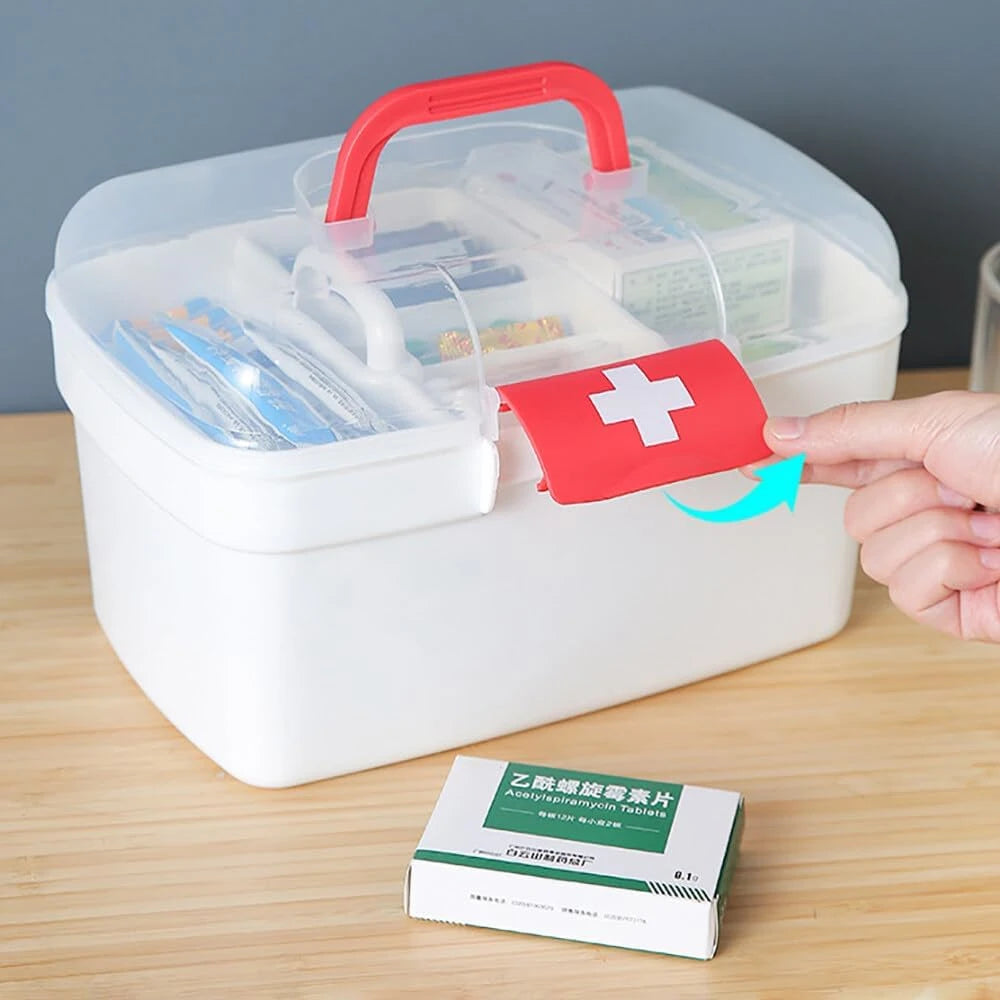1PCS 2-Tier Medicine Organizer - Portable Medicine Cabinet with Handle, Empty First Aid Kit for Home