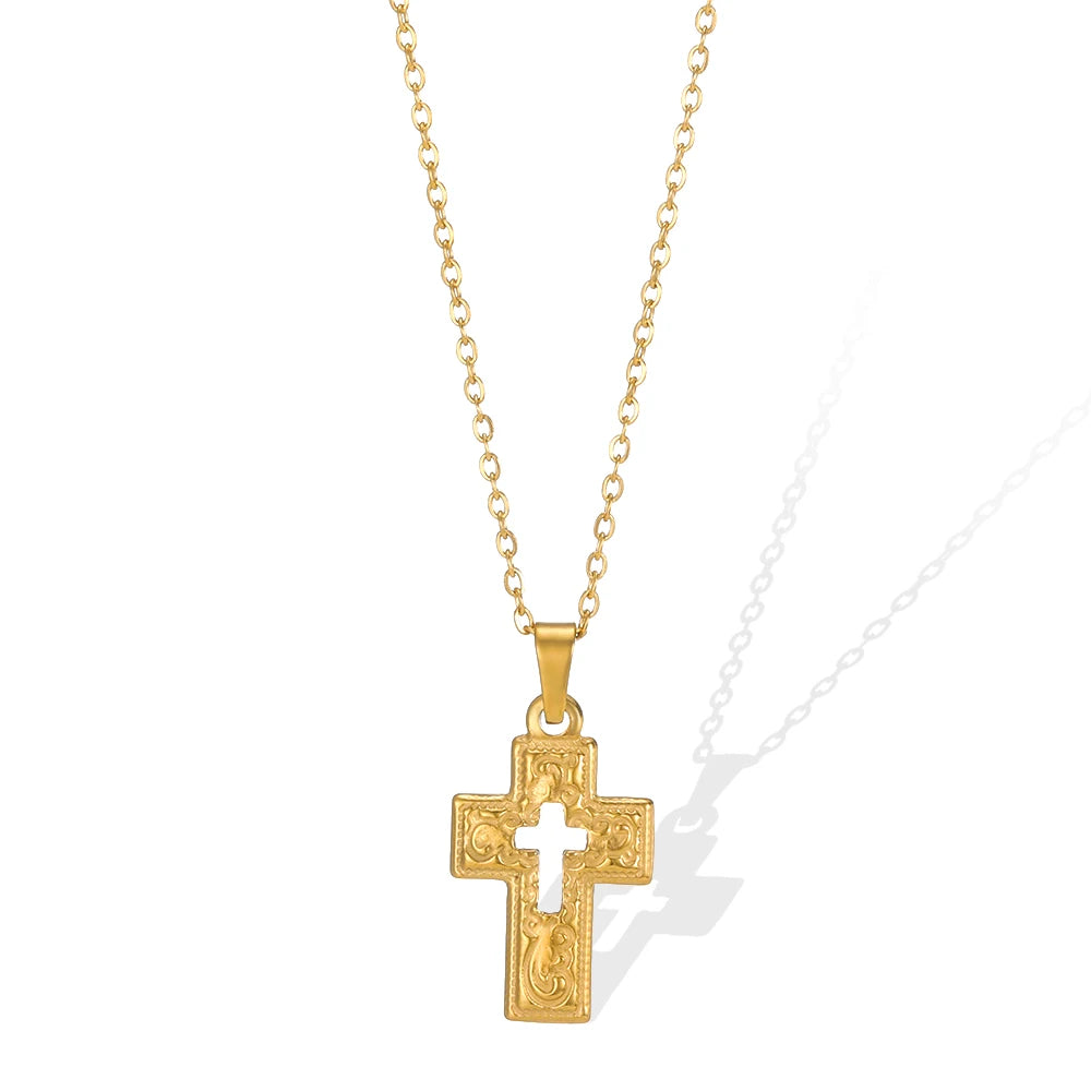 Cross Necklace For Women Classic Cross Collar Gold Color Egyptian Nile Ankh Choker Stainless Steel Chain Aesthetic Jewelry Gift