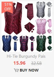 Hi-Tie Mens Ascot Black Pink Blue Red Gold Green Purple White Cravat Tie Hanky Cufflinks for Male Wedding Business Prom