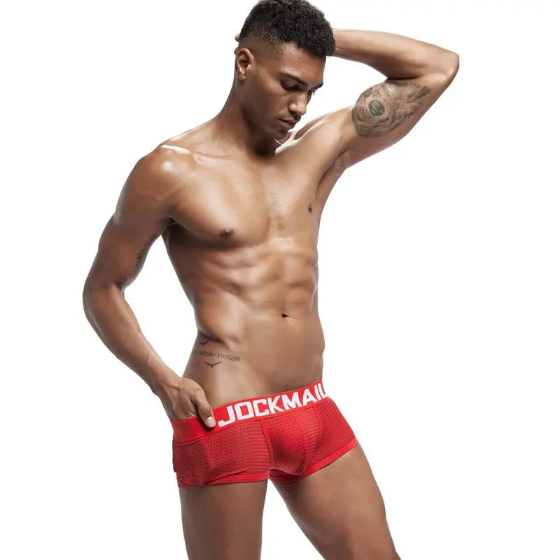 JOCKMAIL Men Underwear Boxes Mesh Quick Drying Ice Silk Breathable Youth Fashion Calzoncillos Sexy Am Gosteren Killer Sansursuz