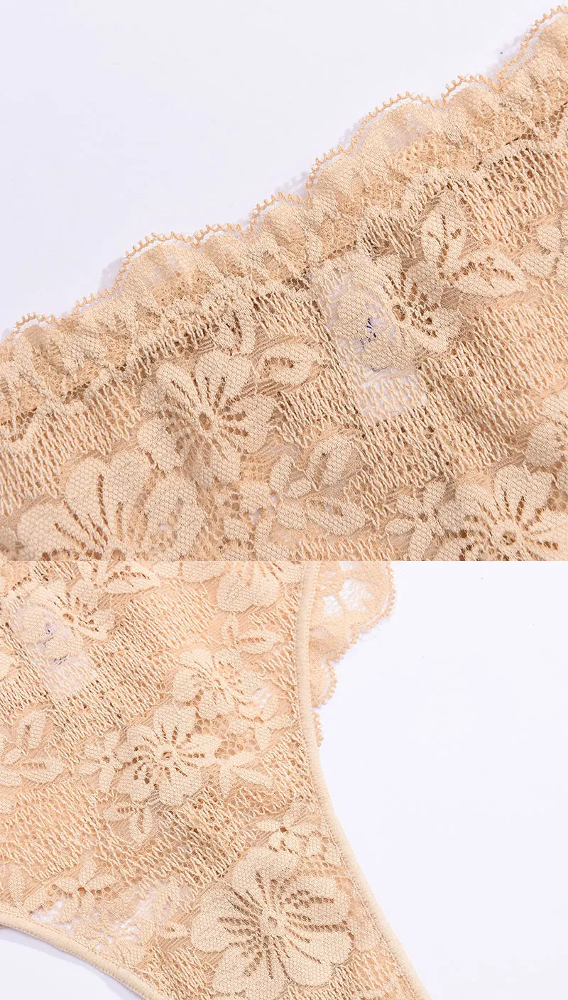 FINETOO 6Pcs/Set Perspective Lace Panties Hollow Out Low-waist Underwear Thongs Female Underpants Breathable Lingerie Intimates