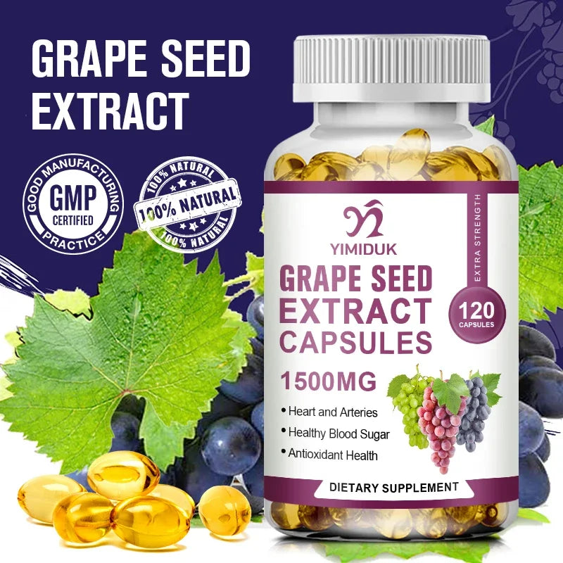 Premium Grape Seed Extract Supplement, with Vitamin C, Support Skin Elasticity, Improves Circulation, Promotes Brain Health