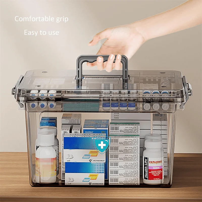 Multifunctional Plastic All-in-One Medicine Organizer - Transparent Water-Resistant Medical Storage Box, Medication Container