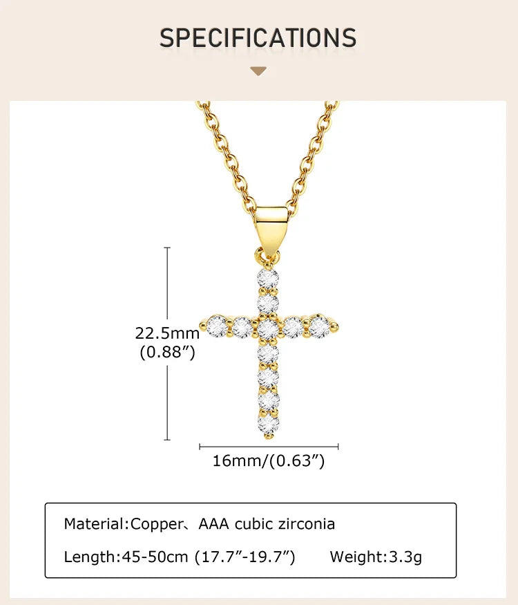 Minimalist Simple Cubic Zirconia Cross Pendant Neckalce for Women,  CZ Crucifix Neclace, 316L Stainless Steel Not Fade