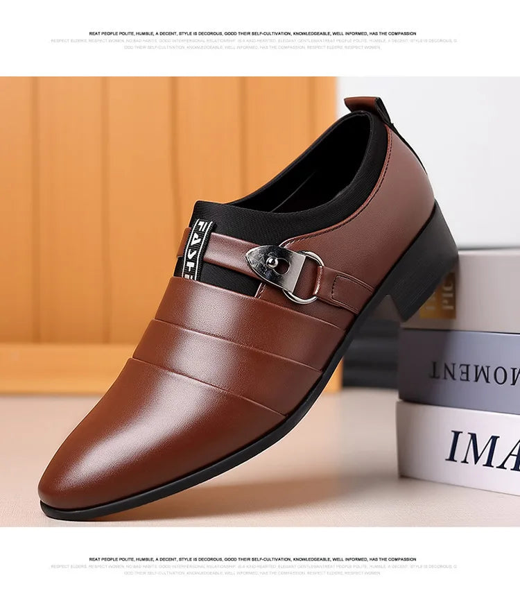 Classic Leather Shoes for Men Slip on Pointed Toe Oxfords Formal Wedding Party Office Business Casual Dress Shoes Men's Loafers