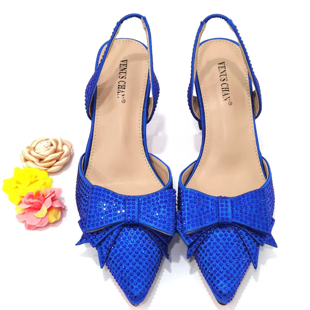 2022 Fashion Womens Dress Shoes Open Toe Ladies Sandals with Heels Latest African Women Wedding Shoes Decorated with Rhinestone