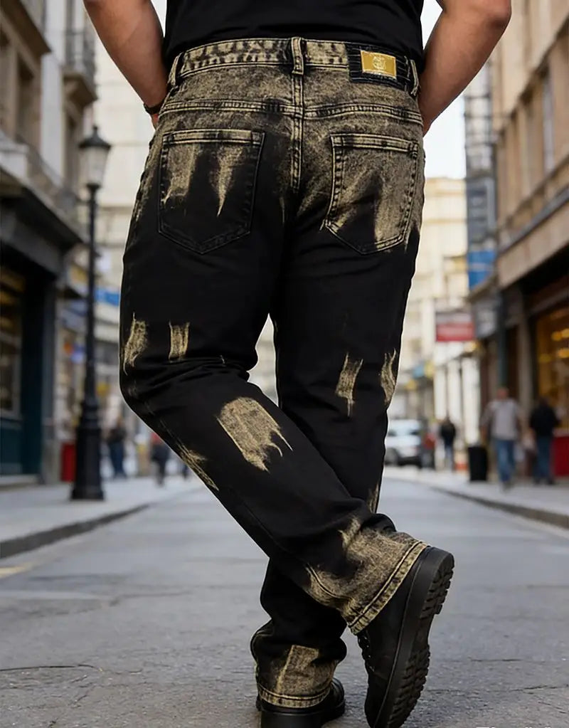 European and American men's jeans for spring and autumn fashion, casual high street, gradient color, retro straight leg pants
