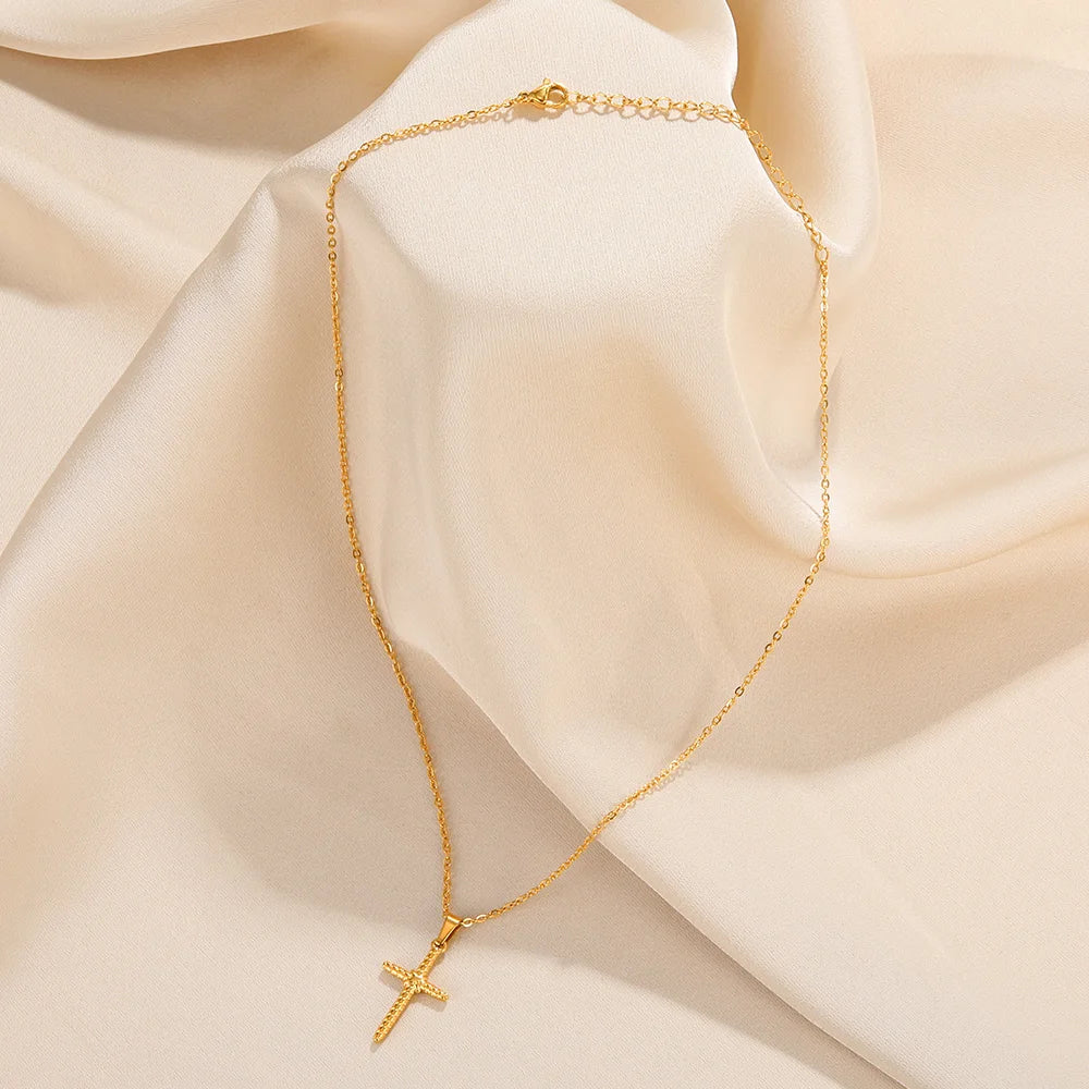 Cross Necklace For Women Classic Cross Collar Gold Color Egyptian Nile Ankh Choker Stainless Steel Chain Aesthetic Jewelry Gift
