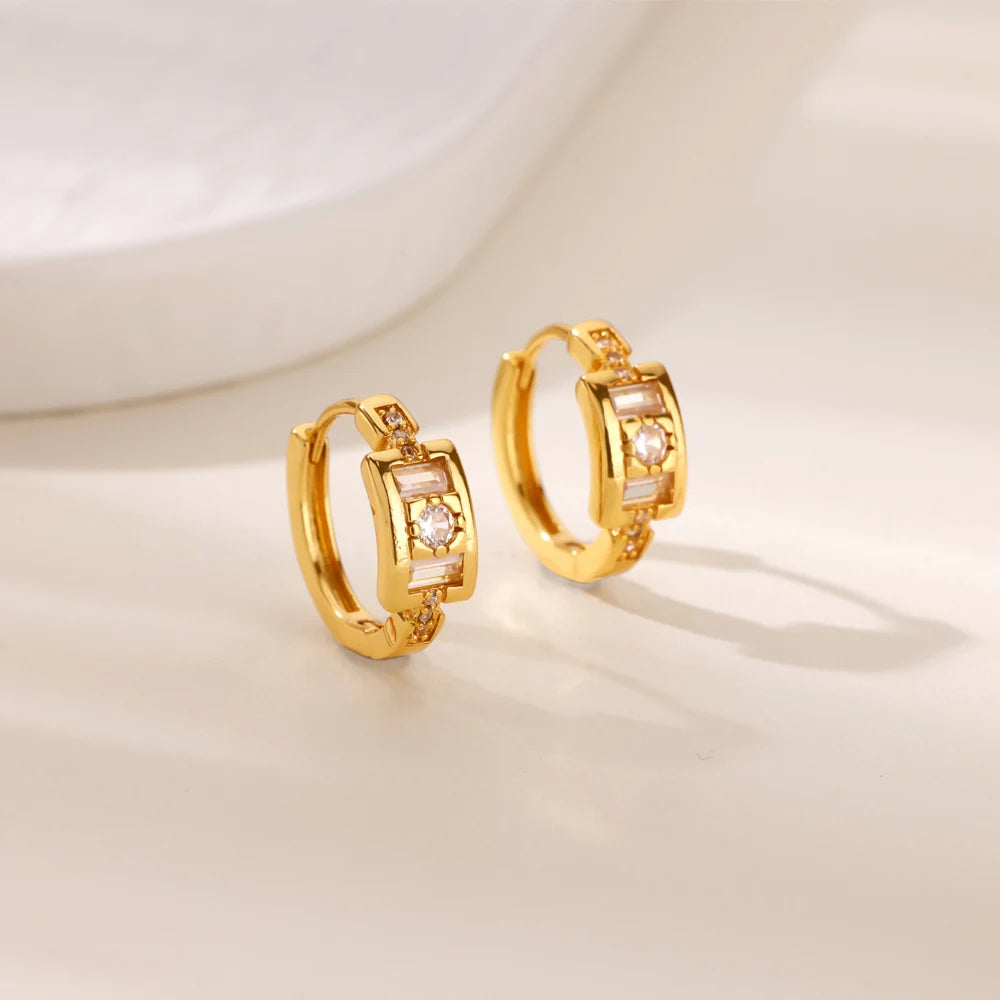 Cubic Zirconia Hoop Earrings For Women Luxury Crystal Zircon Gold Color Stainless Steel Earring Jewelry Wedding Party Gift