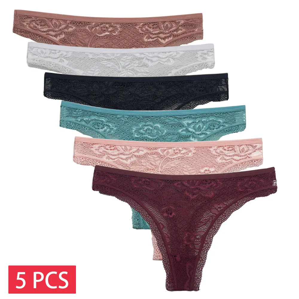 5 PCS/Set Sexy Lace Thongs Low Waist Underwear Women G-string Underpants Lady Bikini Panties Female Sexy Lingerie M-XL