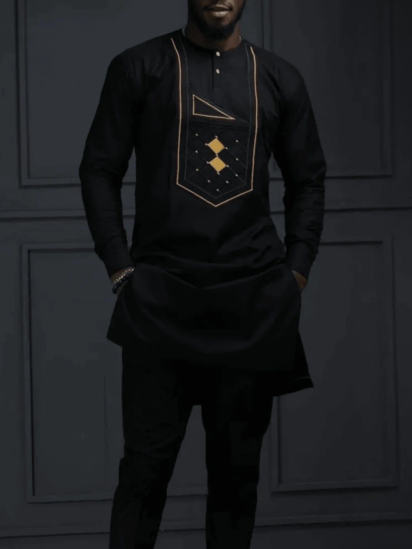 African traditional dress men's suit Long sleeve ethnic style printed patchwork shirt casual pants 2 piece holiday casual suit