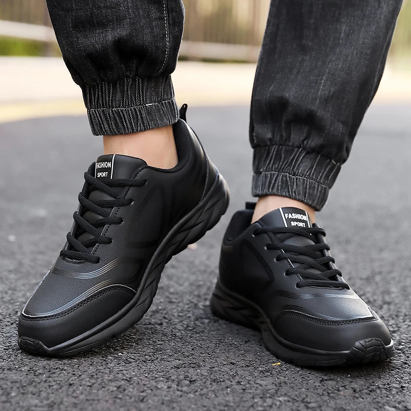 Men's Sports Shoes Leather Lightweight Comfortable Casual Shoes Cushioning Sports Shoes Outdoor Waterproof Walking Shoes for Men