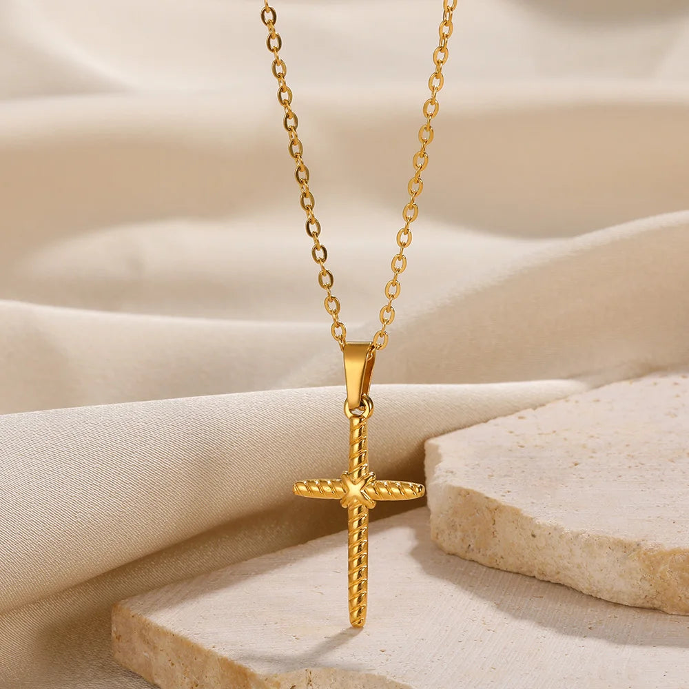 Cross Necklace For Women Classic Cross Collar Gold Color Egyptian Nile Ankh Choker Stainless Steel Chain Aesthetic Jewelry Gift