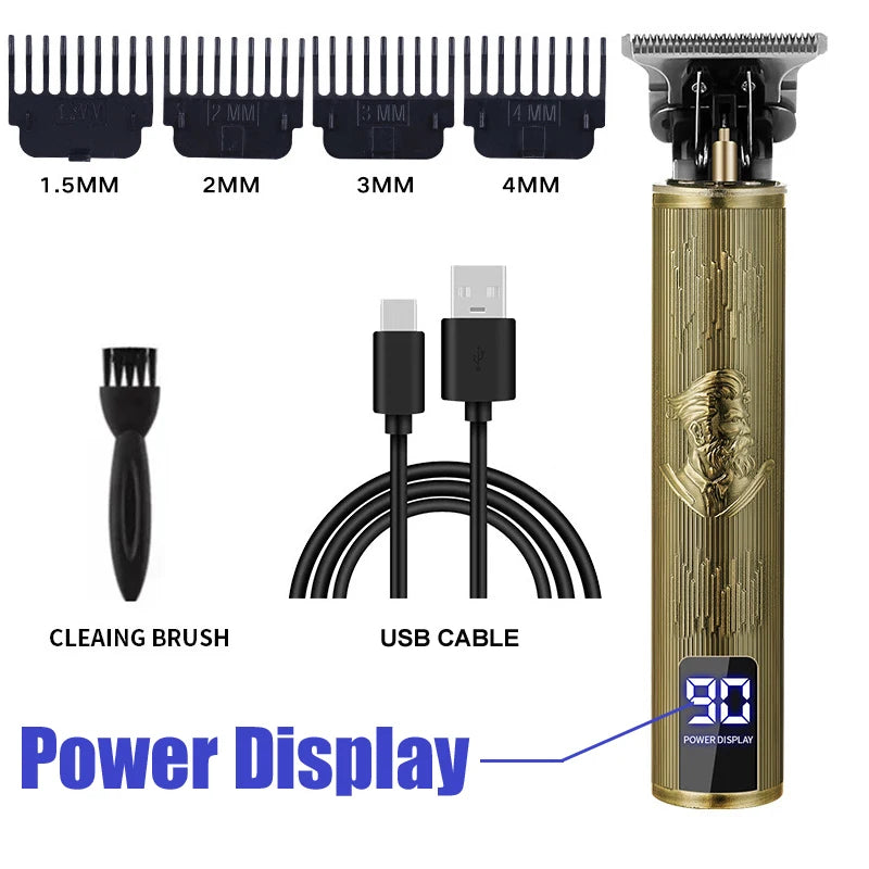 T9 Vintage Hair Clipper Professional Electric Rechargeable Barber Trimmer Cordless Trimmer Type-c Zero Gapped Cutting Barber