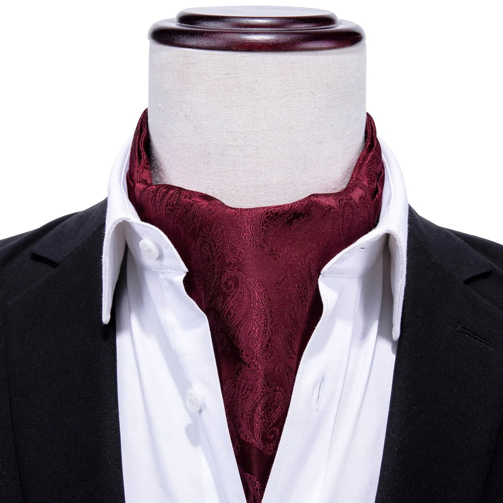 Hi-Tie Mens Ascot Black Pink Blue Red Gold Green Purple White Cravat Tie Hanky Cufflinks for Male Wedding Business Prom