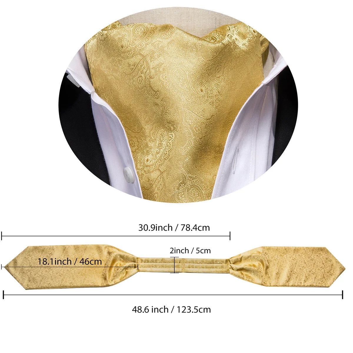 Hi-Tie Mens Ascot Black Pink Blue Red Gold Green Purple White Cravat Tie Hanky Cufflinks for Male Wedding Business Prom