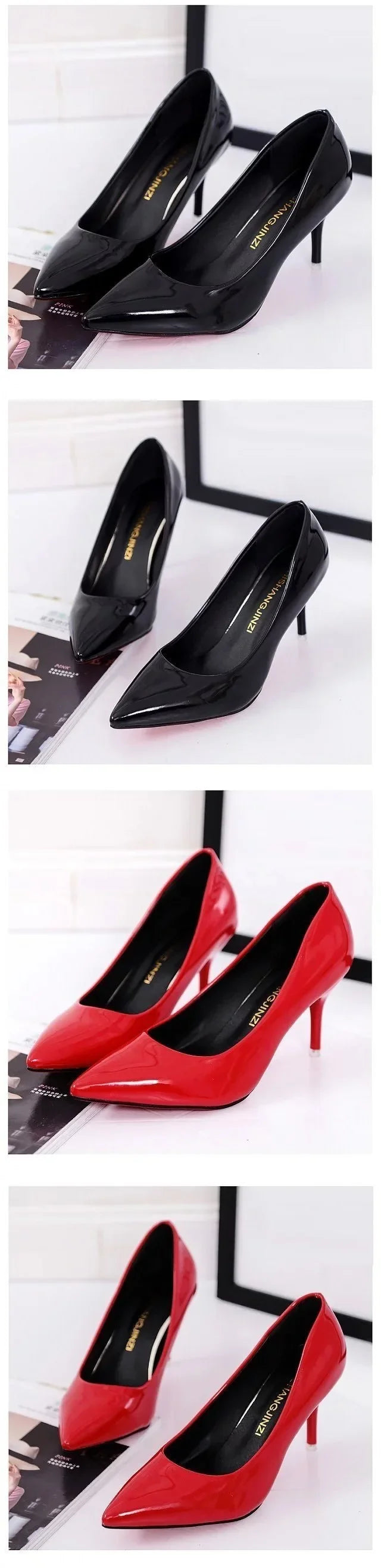 Women Shoes Pointed Toe Pumps Patent Leather Dress Red 8CM High Heels Boat Shoes Shadow Wedding  for Wedding Women