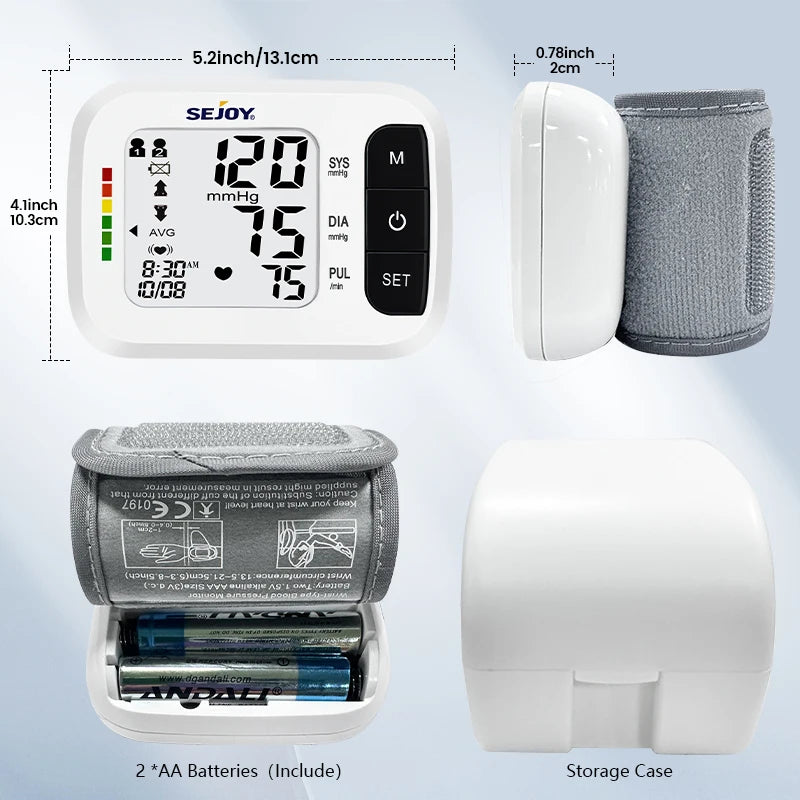 Sejoy Digital Wrist Blood Pressure Monitor,Finger Pulse Oximeter OLED Blood Oxygen Saturation,Heart Rate Meter BP Monitor
