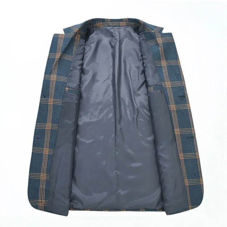 Man Suit Coat Autumn Retro Striped Contrast Color Male Blazer Single-breasted Long Sleeve Pocket Non-ironing Men Outerwear
