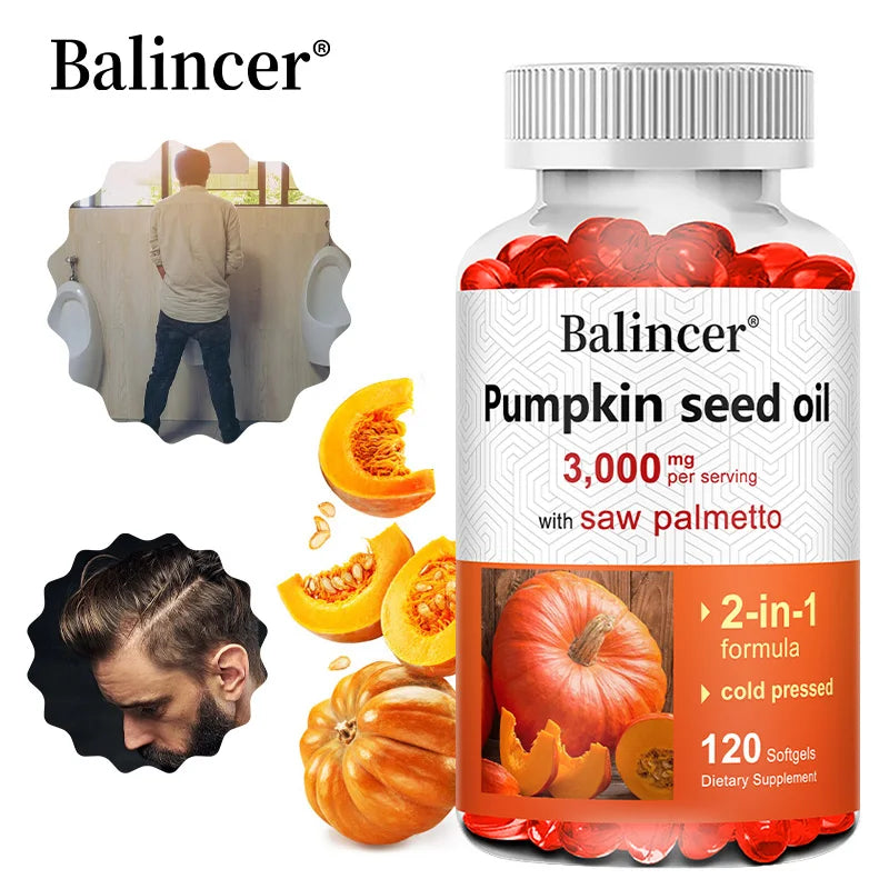 Virgin Pumpkin Seed Oil 3,000mg with Saw Palmetto, Rich in Omega 6 & 9 Essential Fatty Acids, Prostate & Bladder Supplement