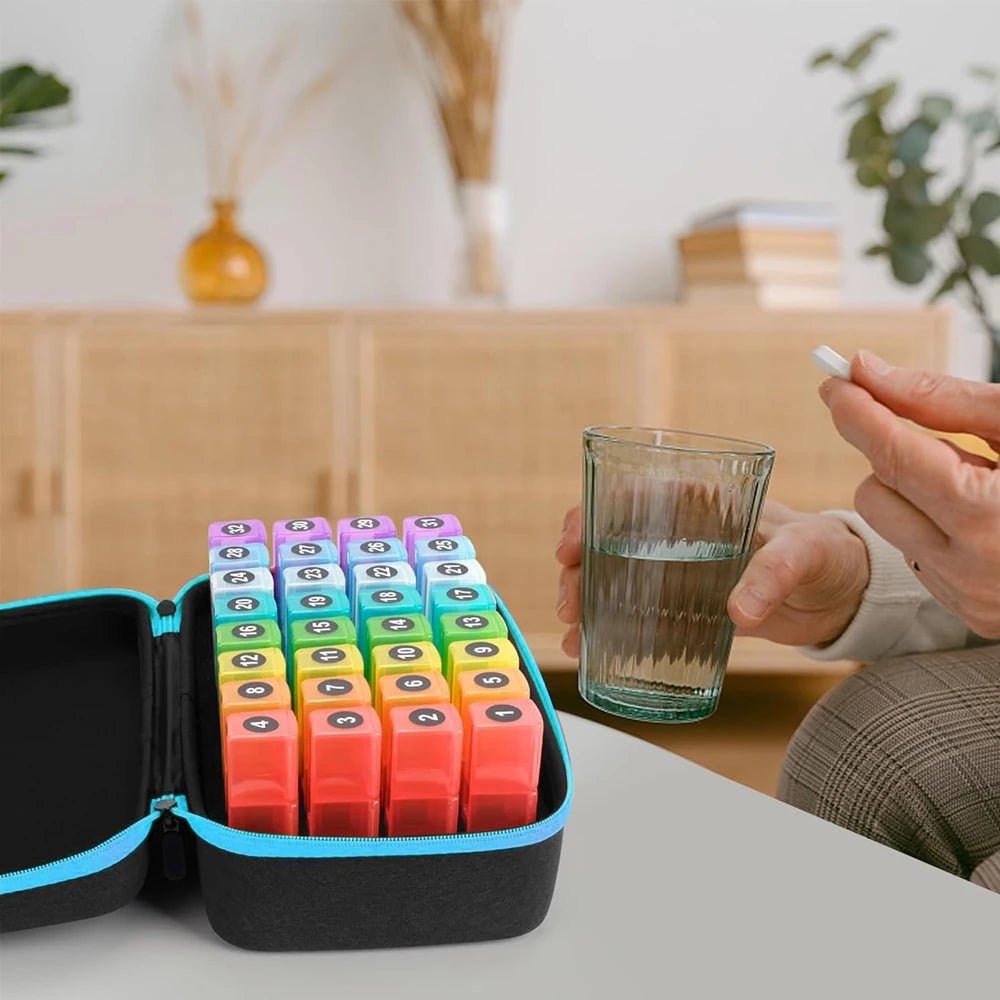 Month Medicine Organizer Box 3 Times A Day, Medicine Pill Boxes with 32 Daily Compartments & Portable Travel Medicine Organizing