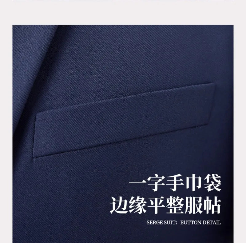 Men's Formal Business Suit Set Black Grey Blue Blazer Pants 2 Piece Work Wear For Office Sales Property 4S Store Staff