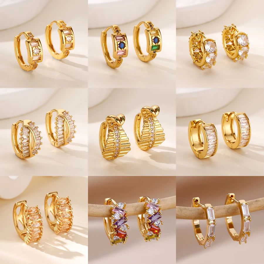 Cubic Zirconia Hoop Earrings For Women Luxury Crystal Zircon Gold Color Stainless Steel Earring Jewelry Wedding Party Gift