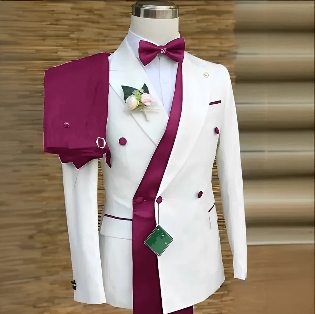 Double Breasted Formal Suits for Men Business Prom Blazer with Pants Wedding Groom Tuxedo Male Suits Custom 2 Pieces Suit Jacket
