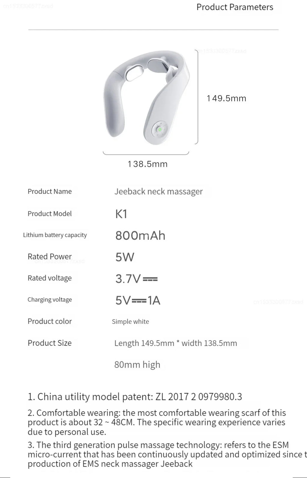 Jeeback K1 Electric Wireless Neck Massager Relieve Neck Pain Cervical Massage Home Electric Neck Massage Relaxer Muscle