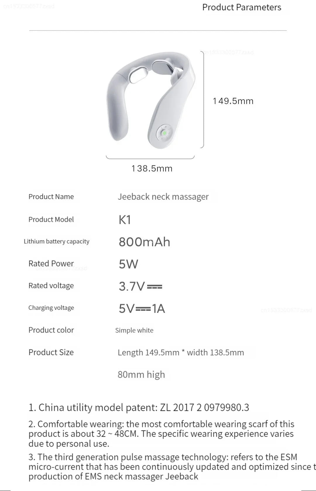 Jeeback K1 Electric Wireless Neck Massager Relieve Neck Pain Cervical Massage Home Electric Neck Massage Relaxer Muscle