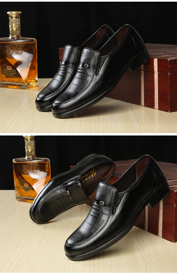 Men's Dress Shoes New Brand Men Business Leather Formal Flat Shoes for Work Office Men Round Shoe Breathable Party Wedding Shoes
