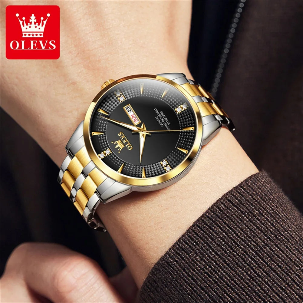 OLEVS Men Watches Luxury Business Fine Steel Original Brand Quartz Wristwatch for Man Waterproof Luminous Date Week Casual Dress