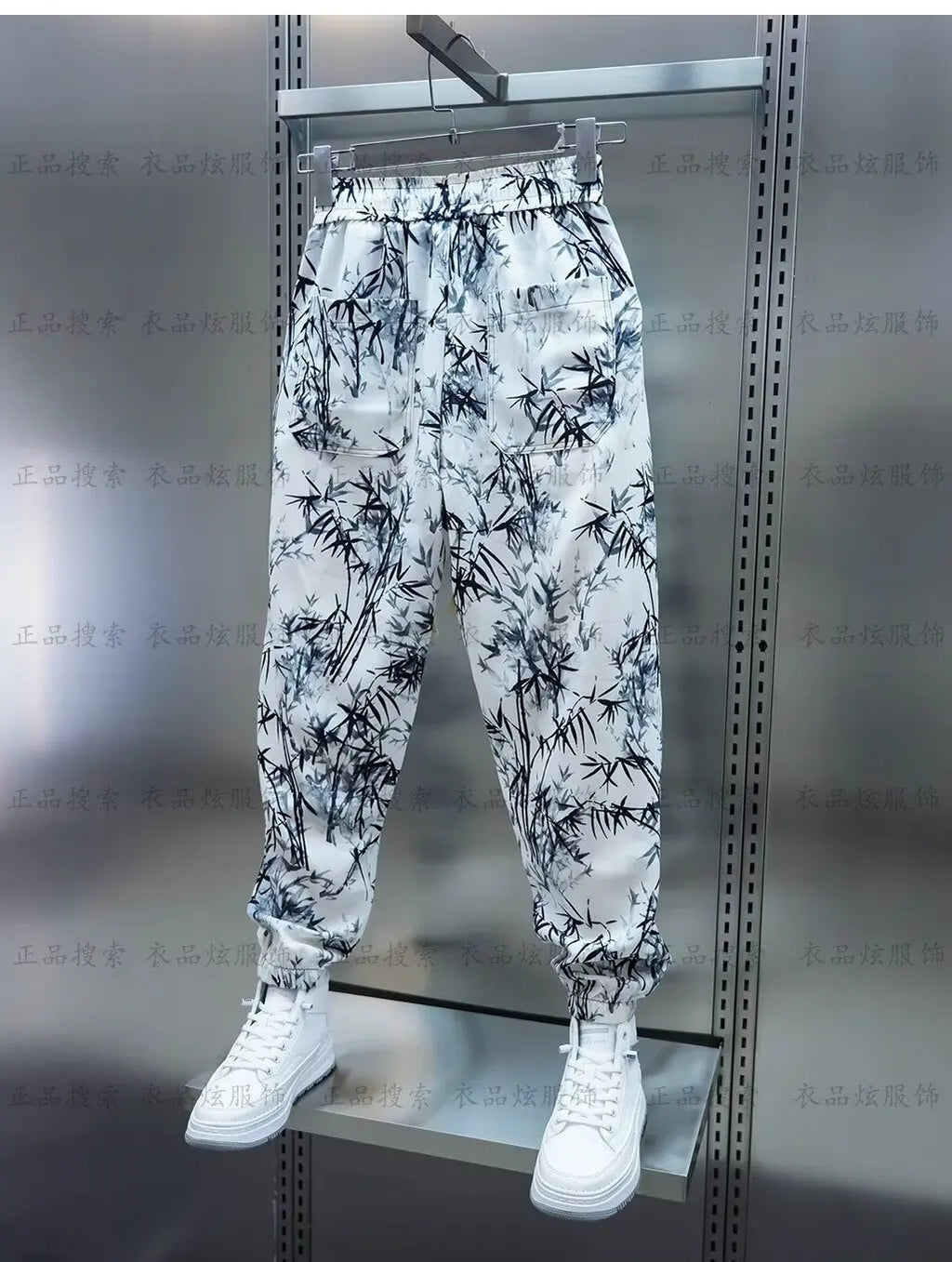 Men Harem Pants Joggers Bamboo Printed Drawstring Trousers Men breathable casual pants 2024 Summer Streetwear Casual Pants