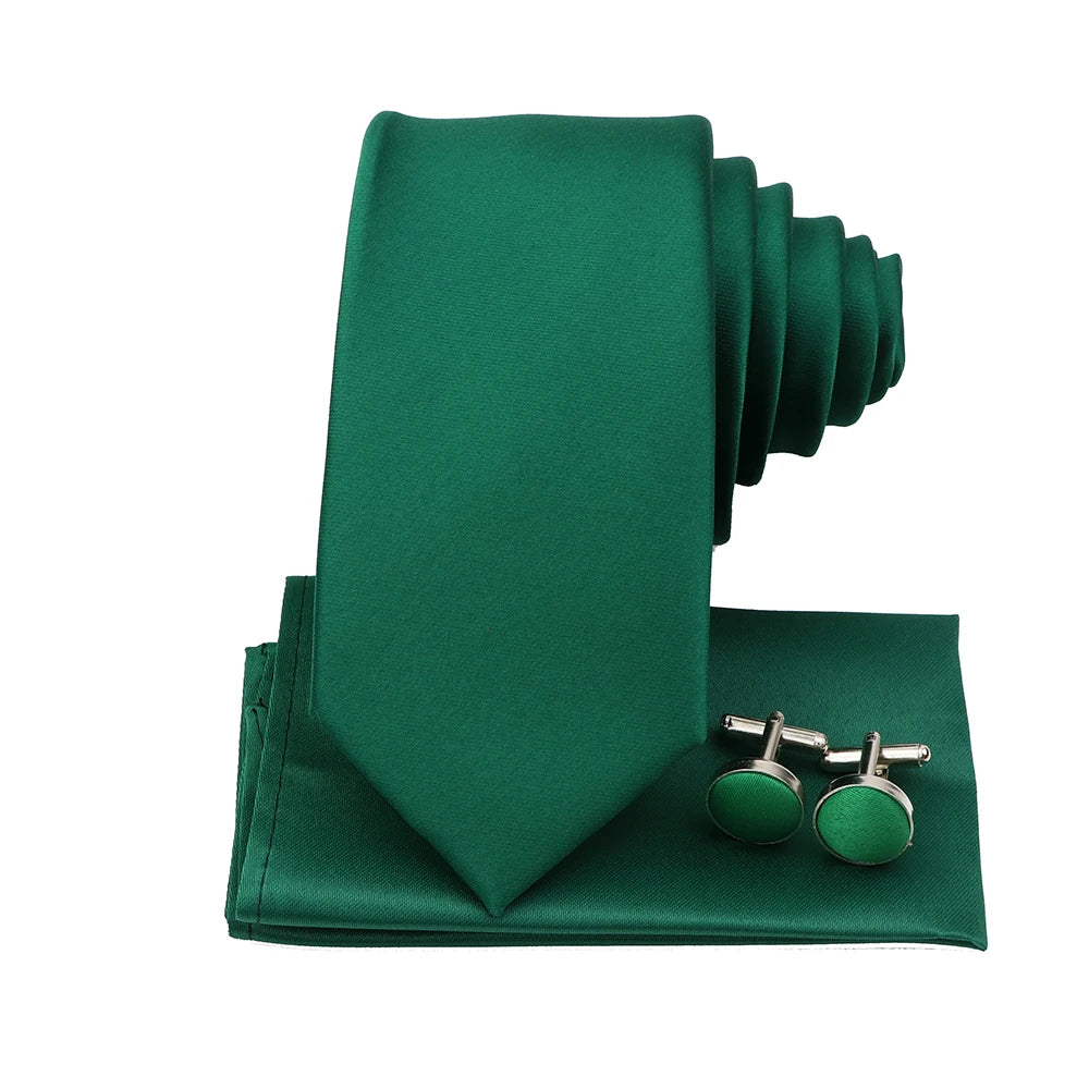 Men's Colorful Polyester Necktie Bowtie Cufflink Brooch Set Sage Green Pink Ties Business Wedding Party Shirt Accessories Gift